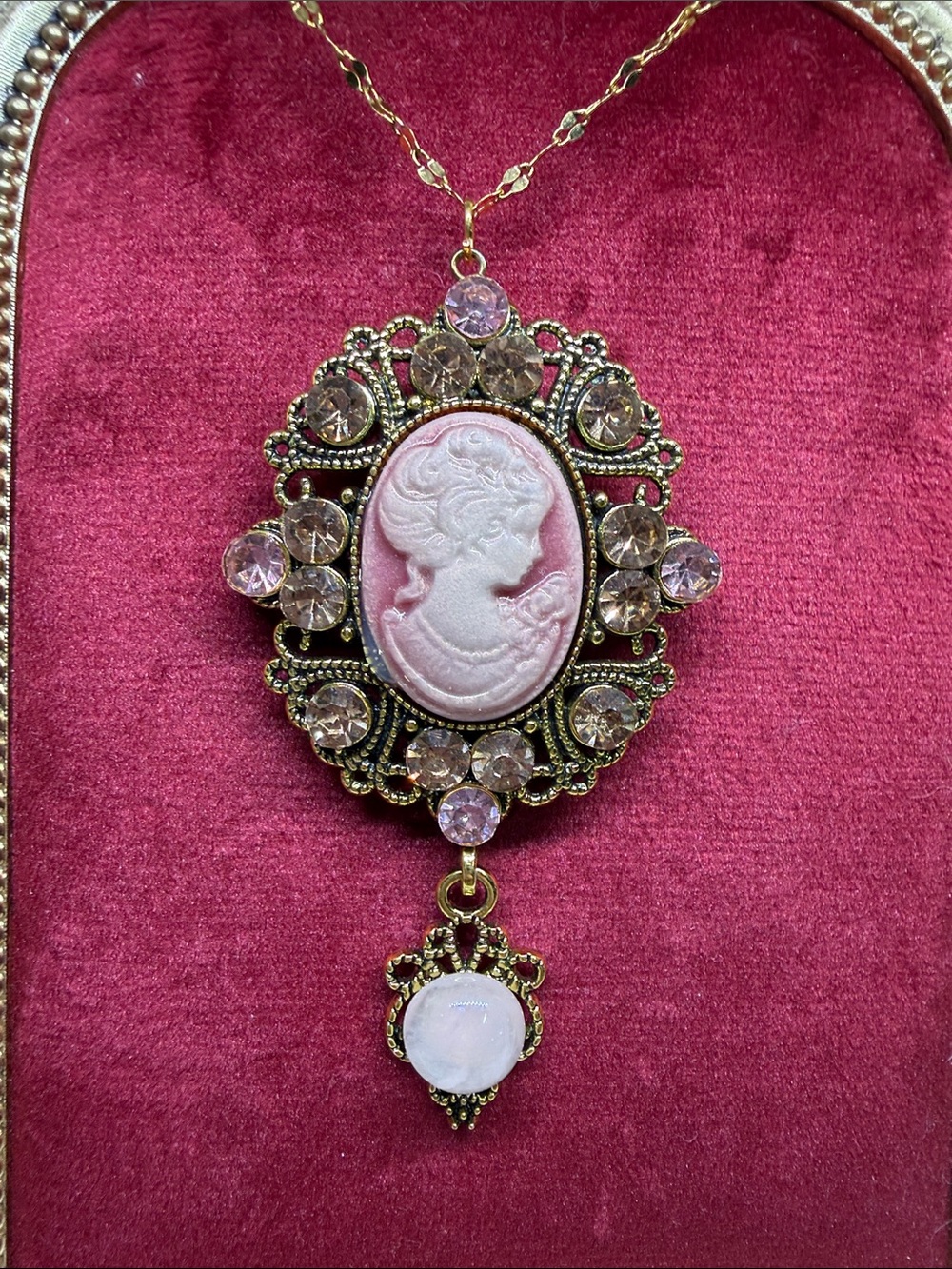 OOAK Pink Cameo Brooch Necklace Converter – Rose Quartz Victorian Romance
